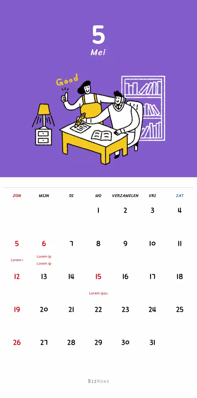 Nieuwjaarskalender met schattige illustraties