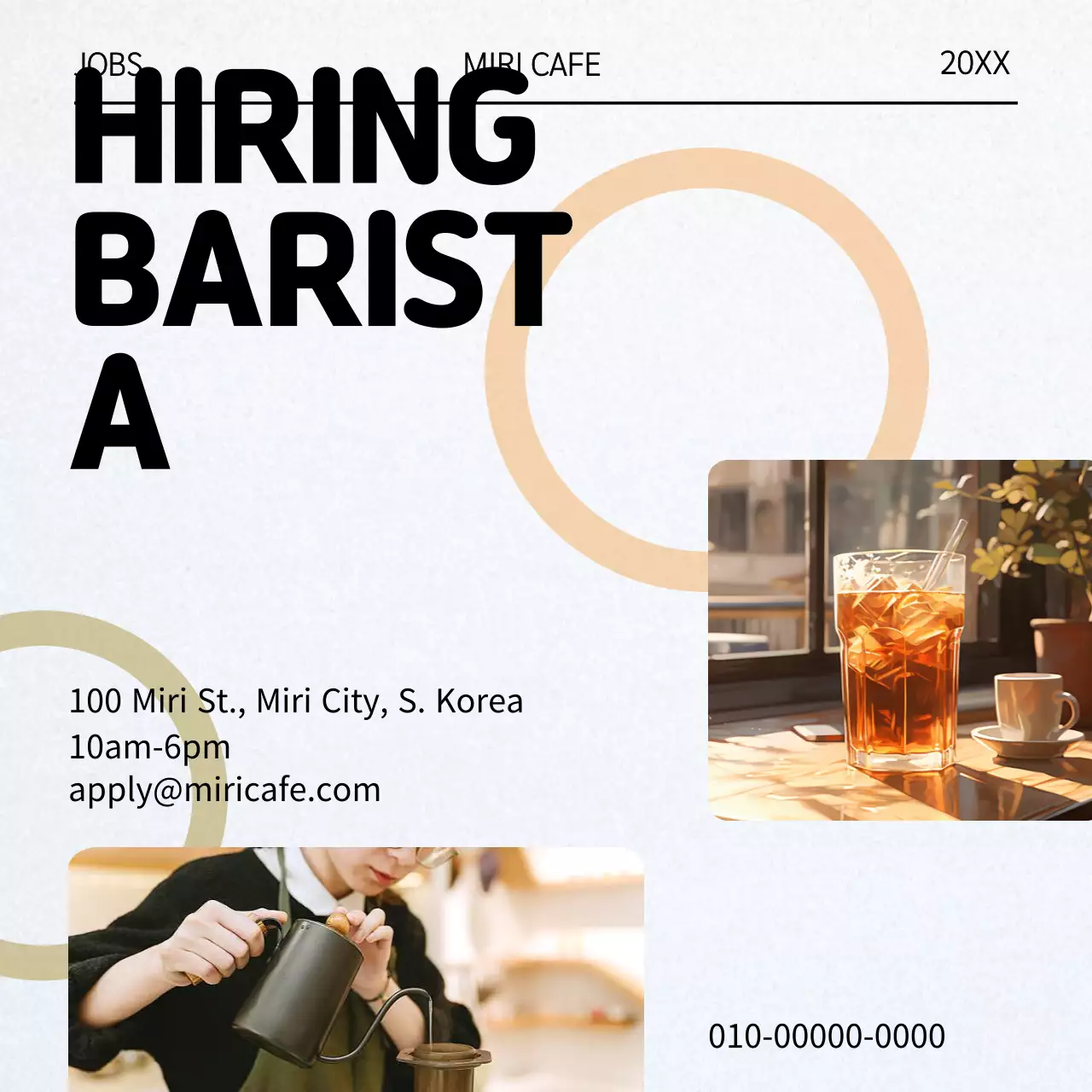 Modern barista recruitment ad in white and black