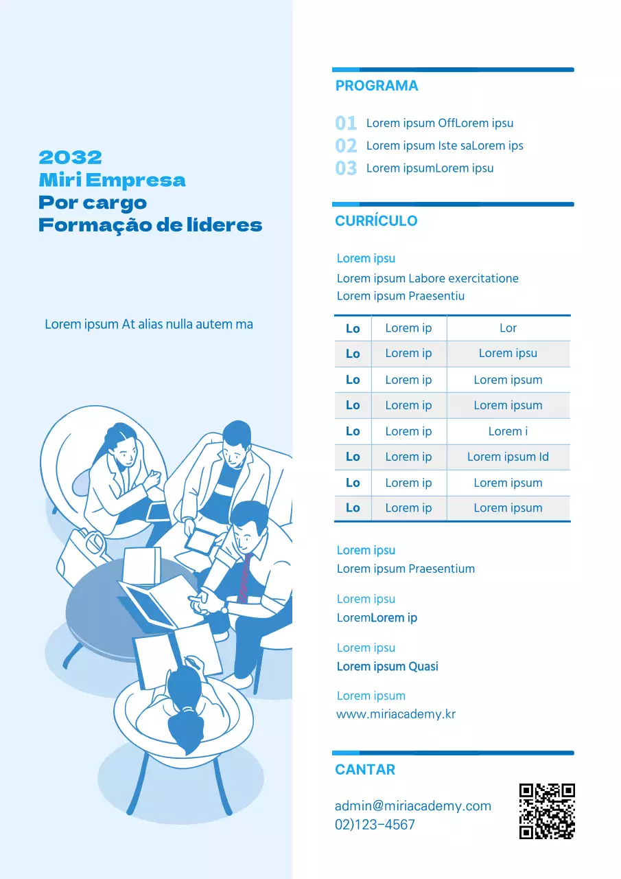 Modelo de prospeto de formação em liderança específica para cargos internos da Bluetone