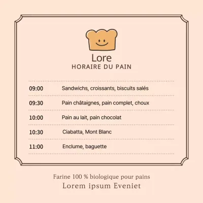 Horaire de pain avec un joli logo de pain jaune et marron