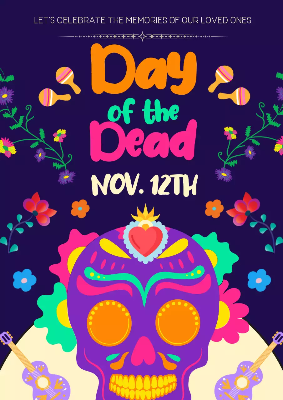 Navy and purple kitsch Day of the Dead publicity
