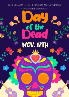 Navy and purple kitsch Day of the Dead publicity