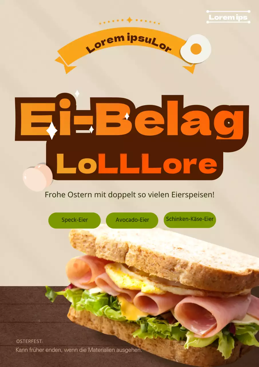 Werben Sie für Beige und Woodtone's Oster-Sandwich-Ei-Topping-Event