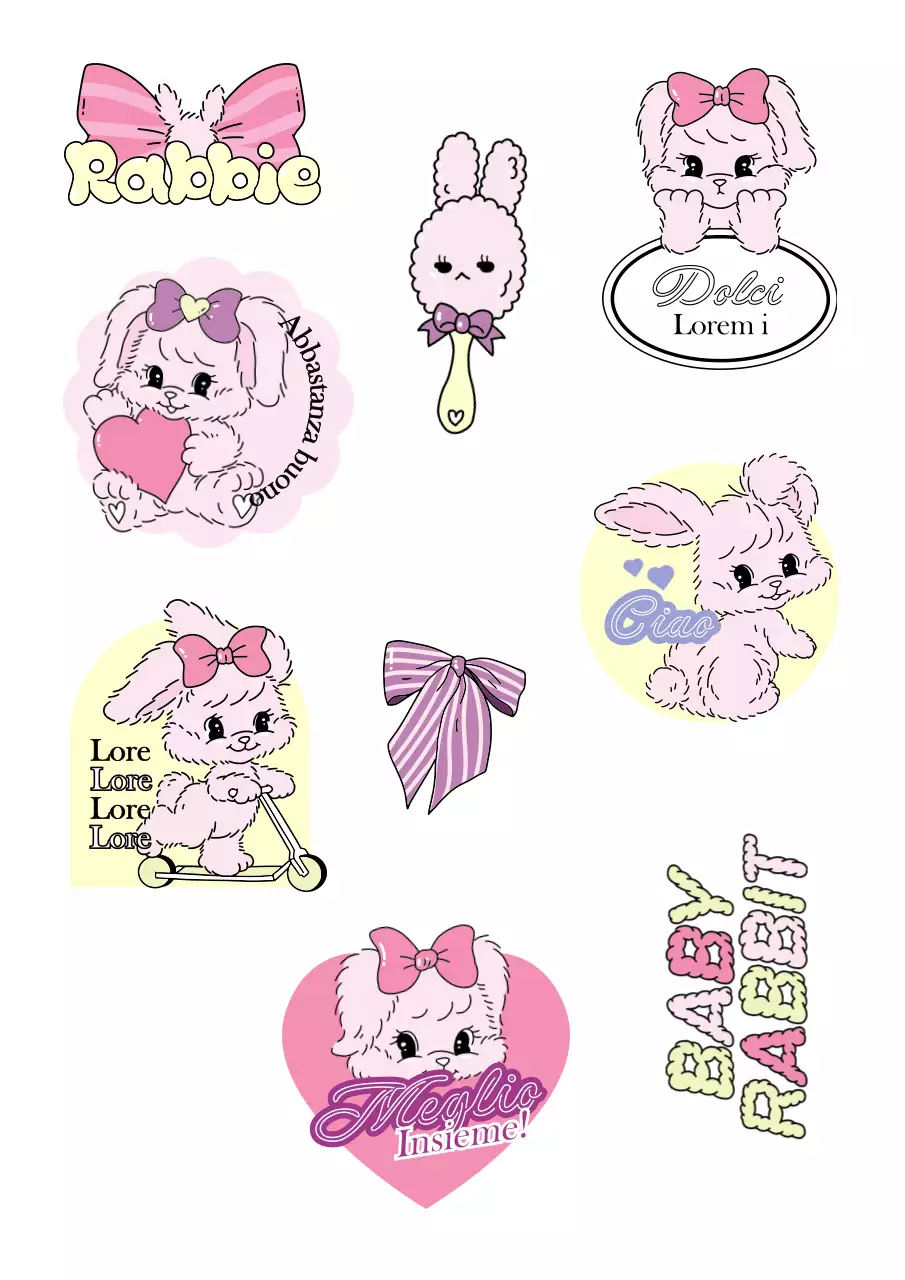 Adesivi con personaggi di coniglietti simpatici con illustrazioni di personaggi pastello