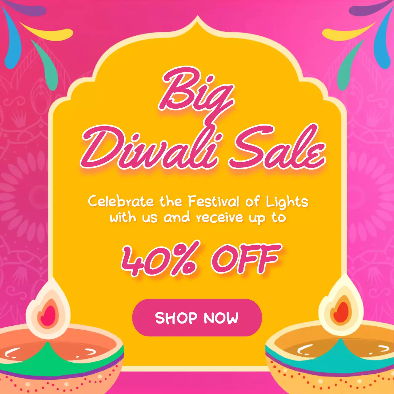 Pink Traditional Diwali Promotion Social Media Post