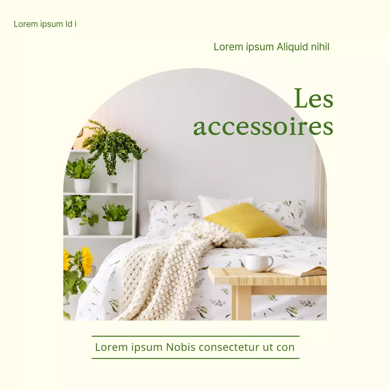 Bannière au design épuré sur fond ivoire et police verte pour une ambiance printanière dans l'intérieur.