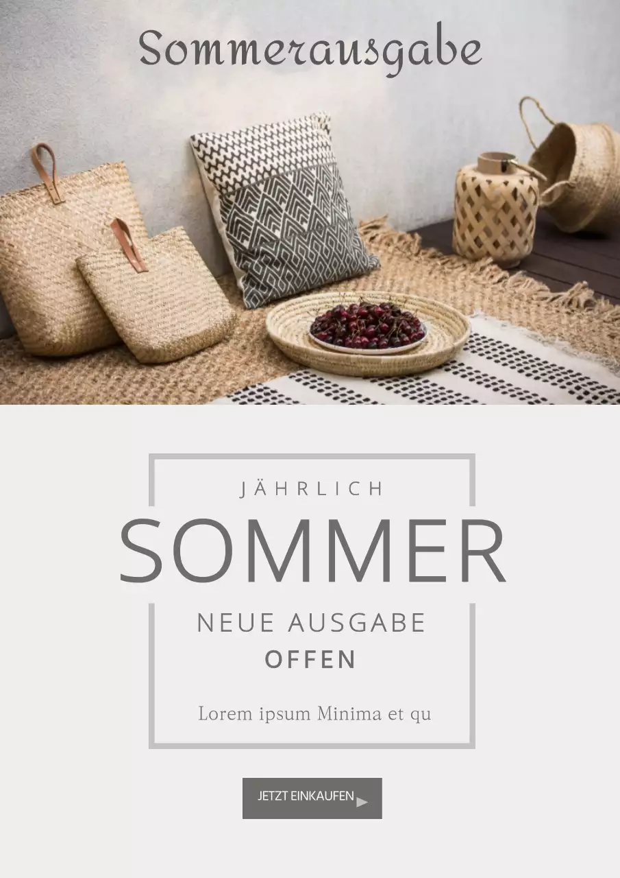Schlichte sommerliche Interieur-Requisiten in Grau Event-Werbe-Webposter
