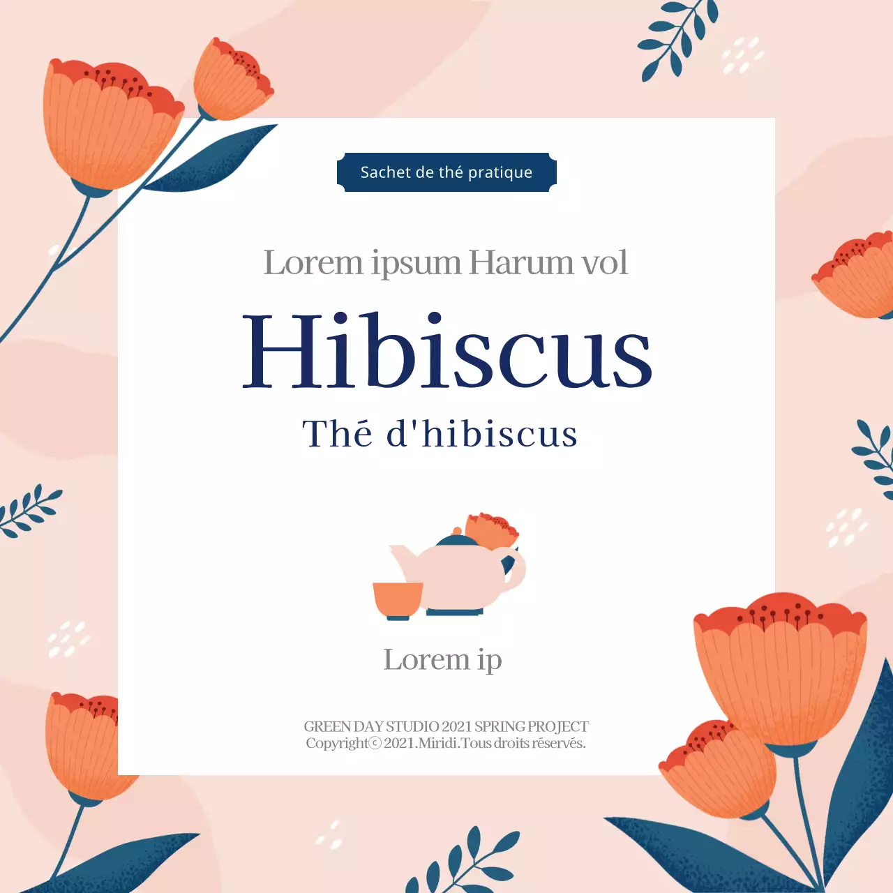 Illustration rose d'une étiquette de thé à l'hibiscus pour l'alimentation