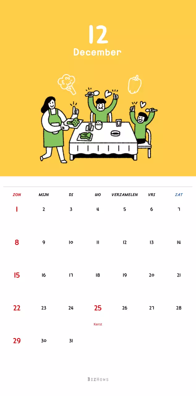 Nieuwjaarskalender met schattige illustraties