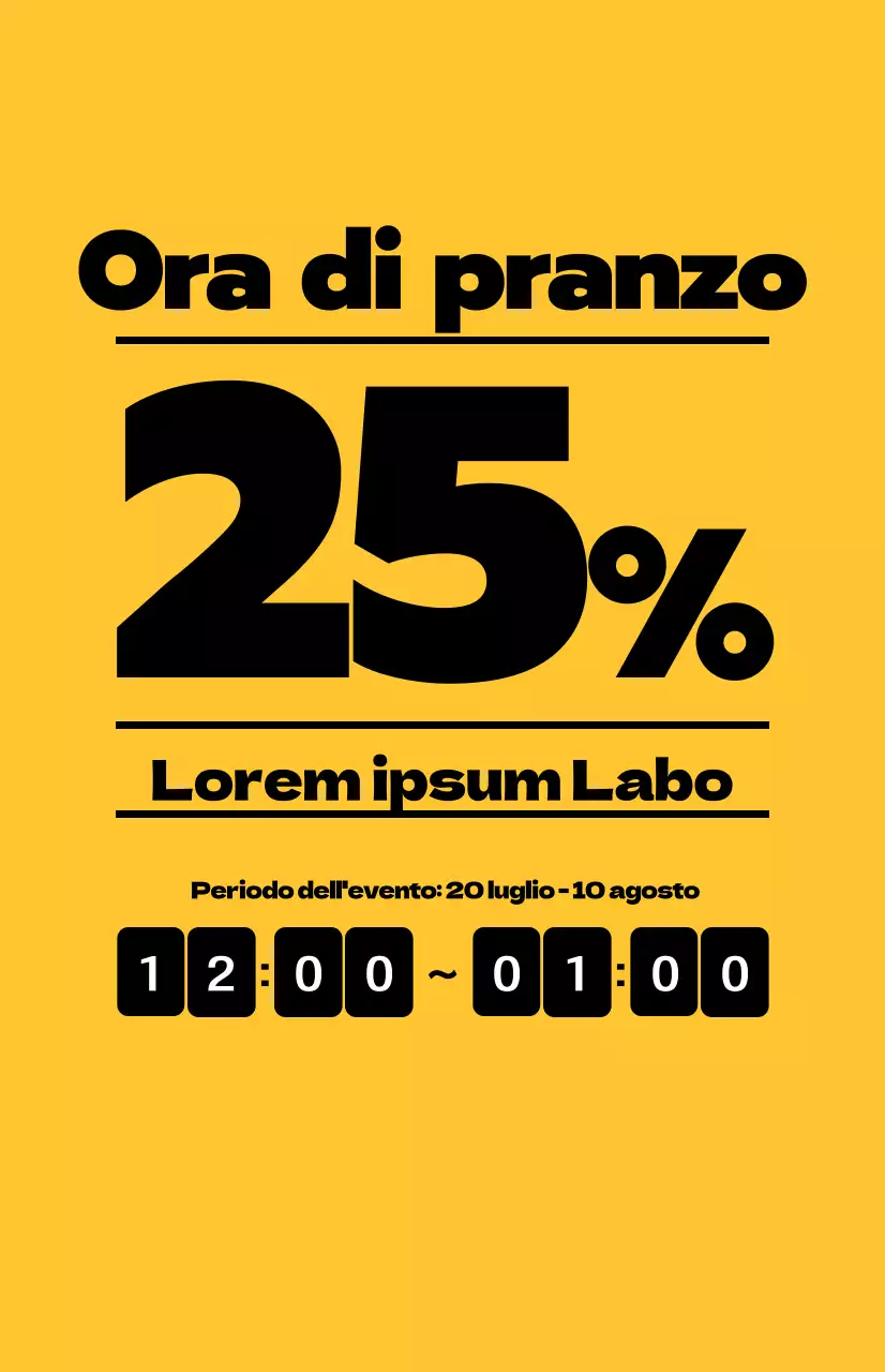 Promuovete le offerte per il pranzo con testo nero a contrasto su sfondo giallo