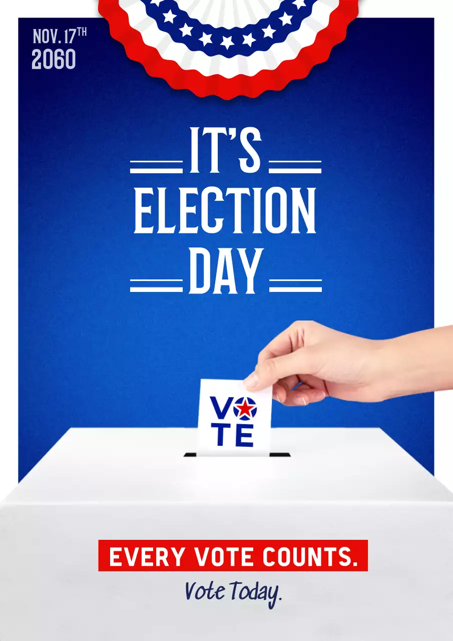 Blue and white simple Election Day advertisement