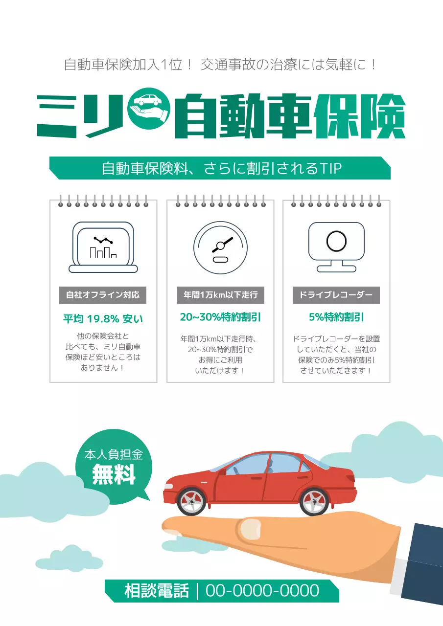 緑 モダン 自動車保険 ポスター