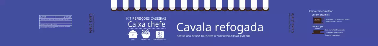 Rótulo azul ilustrado para cavala cozida
