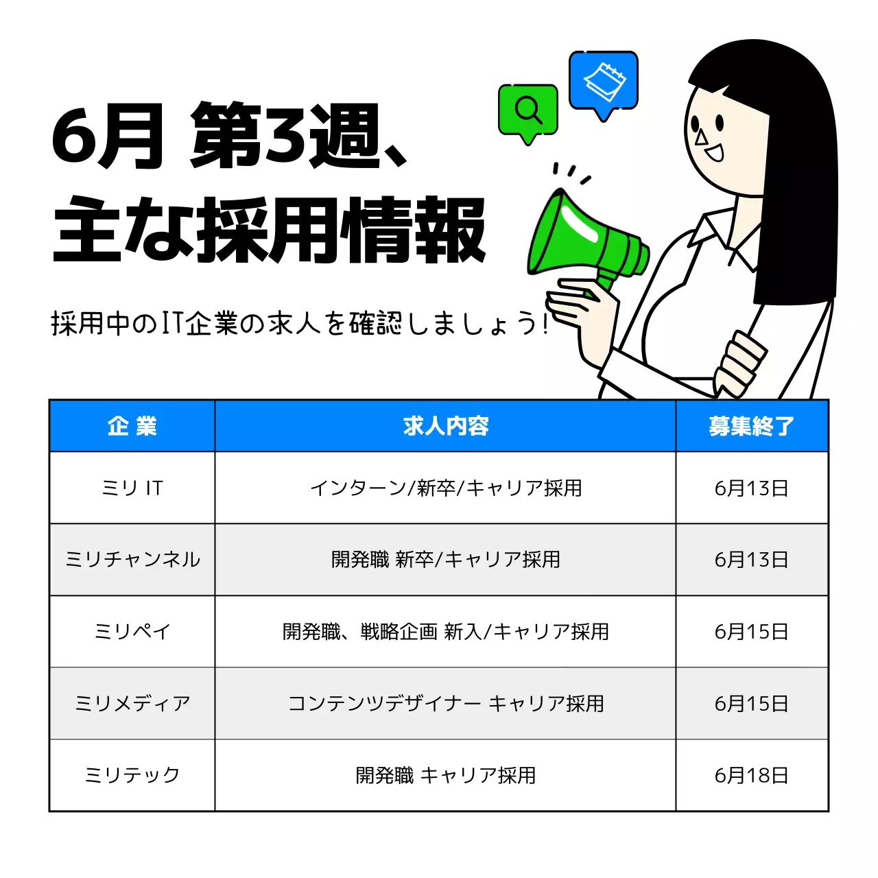 青 シンプル 採用情報 ポスター Instagram カルーセル