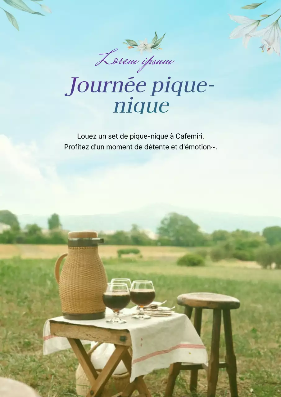 Promouvoir la location de sets de pique-nique en mettant en valeur les photos en bleu et en vert