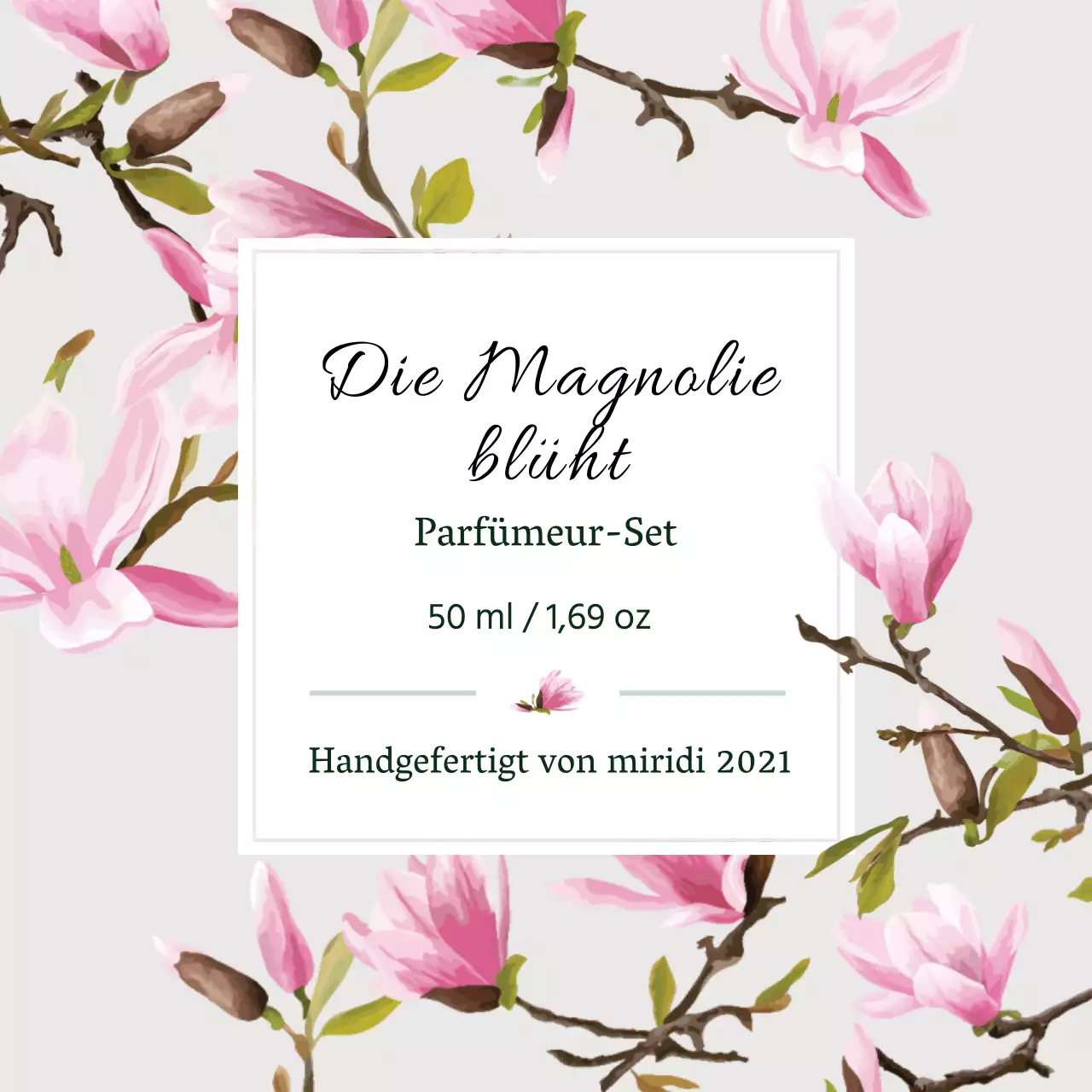 Vintage-Parfüm-Etikett mit grauer Illustration