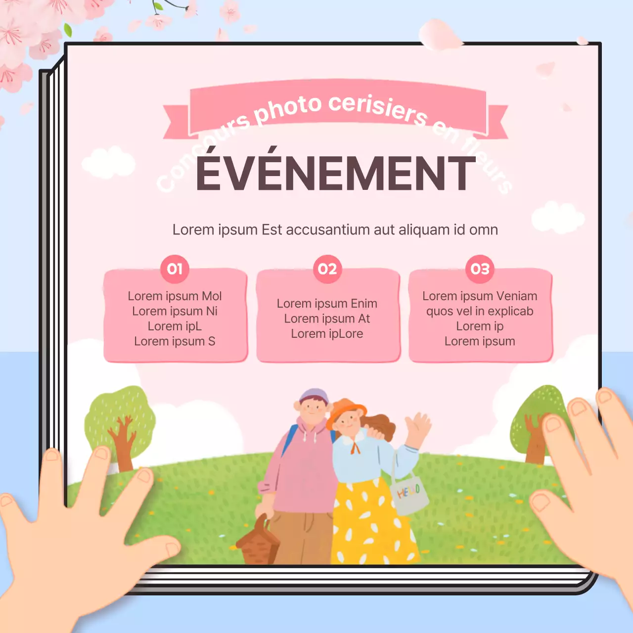 Concept de livre informatif sur les cerisiers en fleurs dans des couleurs pastel