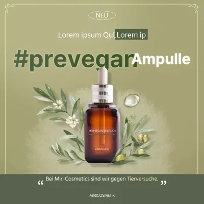 Grüne vegane Ampullen-Kosmetikwerbung im Instagram-Newsfeed