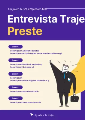 Joven solicitante de empleo entrevista traje de alquiler con el concepto de ilustración lindo en tonos marinos