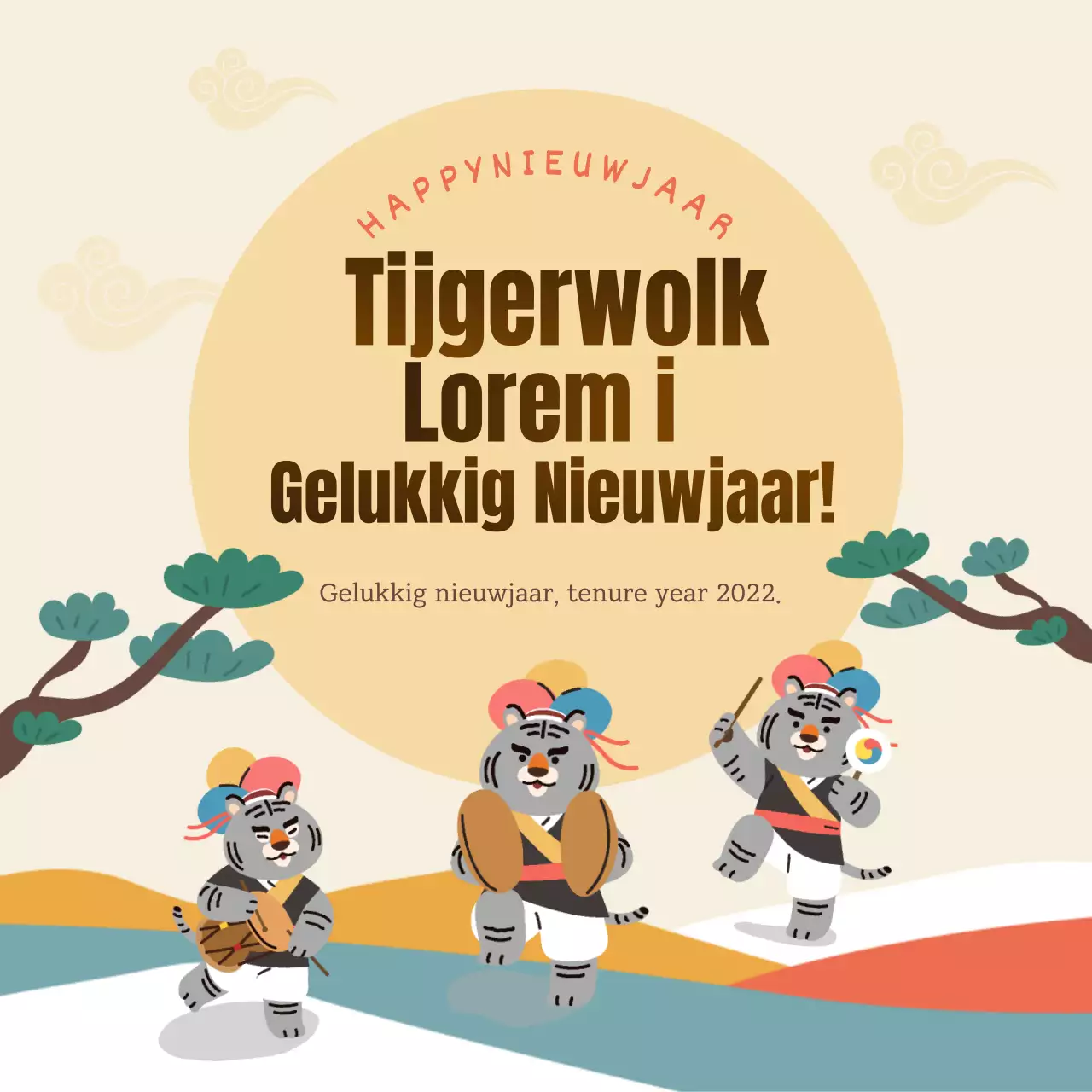 Een traditionele nieuwjaarskaart in beige