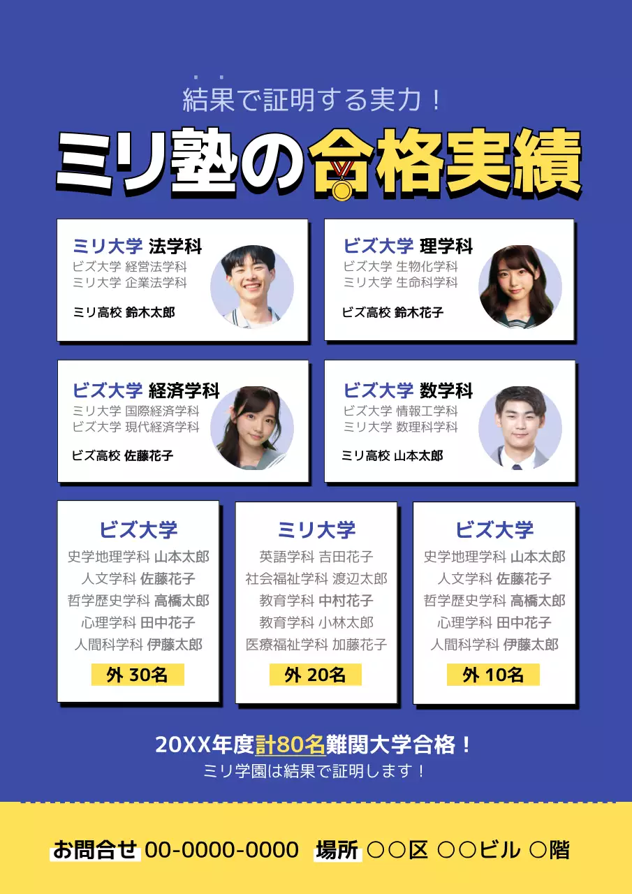 青 シンプル 合格実績 ポスター