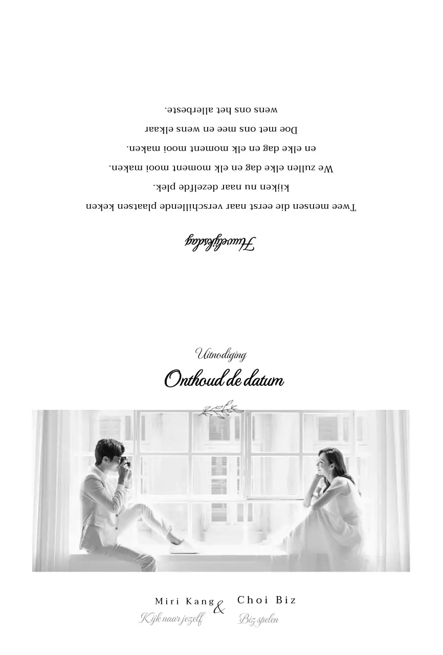 Strakke, overzichtelijke huwelijksuitnodigingen in zwart-wit