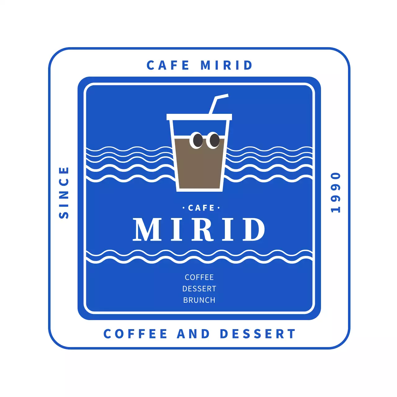 青色かわいいコーヒーイラスト カフェ用カフェロゴ コースター