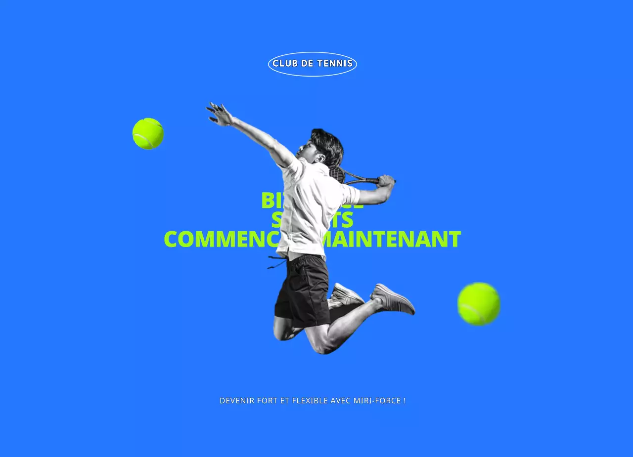 Un club de tennis jeune et actif en bleu et chartreuse.