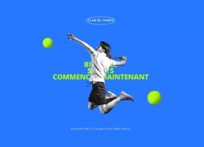 Un club de tennis jeune et actif en bleu et chartreuse.