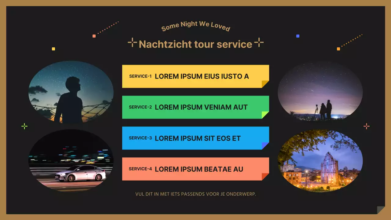 Een schattige zwarte en kleurrijke nachtelijke reisgids