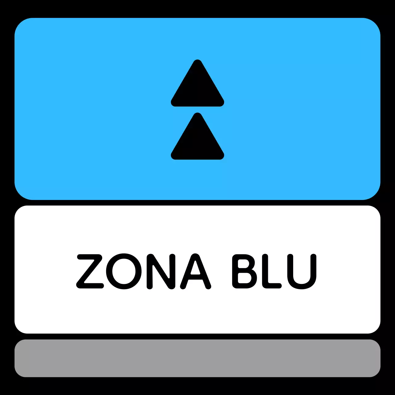 Una semplice guida di zona con testo di localizzazione verde blu viola e geometria triangolare quadrata.
