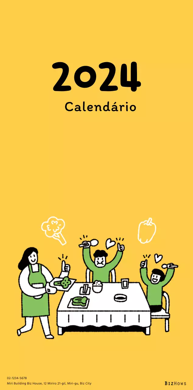 Calendário de Ano Novo com ilustrações giras