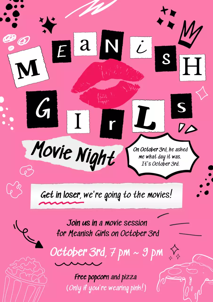 Pink Playful Movie Event Invitation Poster