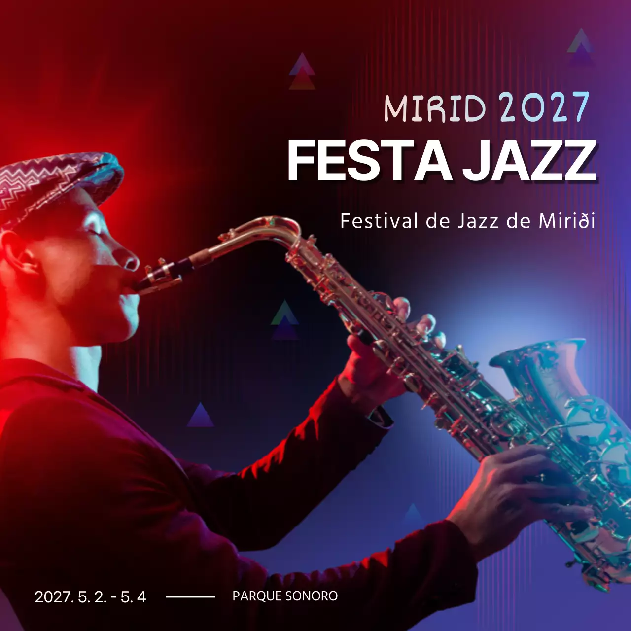 Anúncios de festivais de música em vermelho e azul