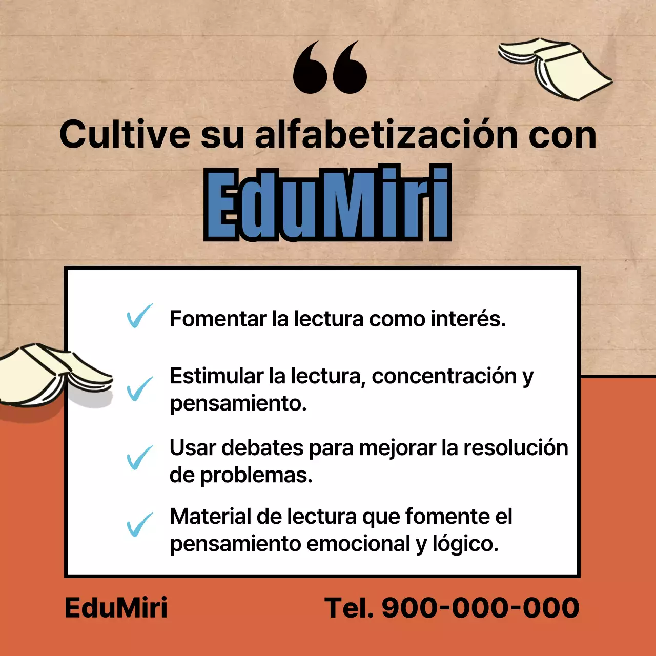 Academia de alfabetización con simpáticas ilustraciones en rojo y negro