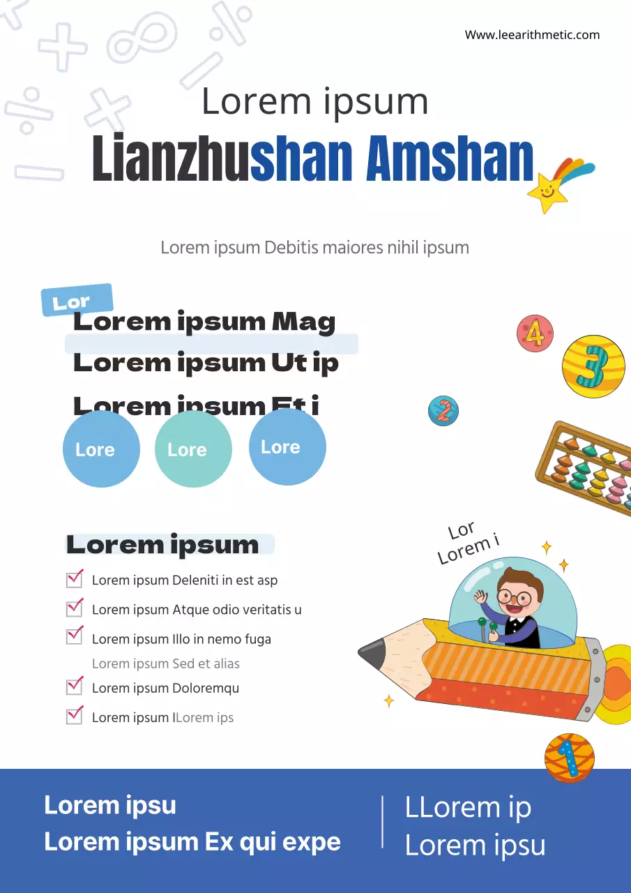 Promover eventos escolares de matemática e a escola com uma ilustração de uma criança azul