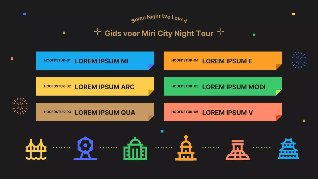 Een schattige zwarte en kleurrijke nachtelijke reisgids