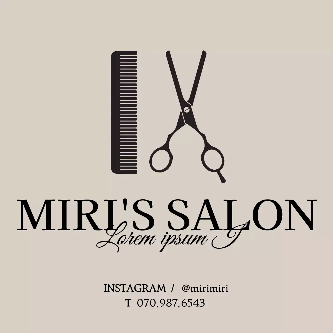 Logo d'un salon de coiffure de style simple, en marron clair et noir, avec un avis de demande de renseignements.