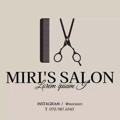 Logo d'un salon de coiffure de style simple, en marron clair et noir, avec un avis de demande de renseignements.