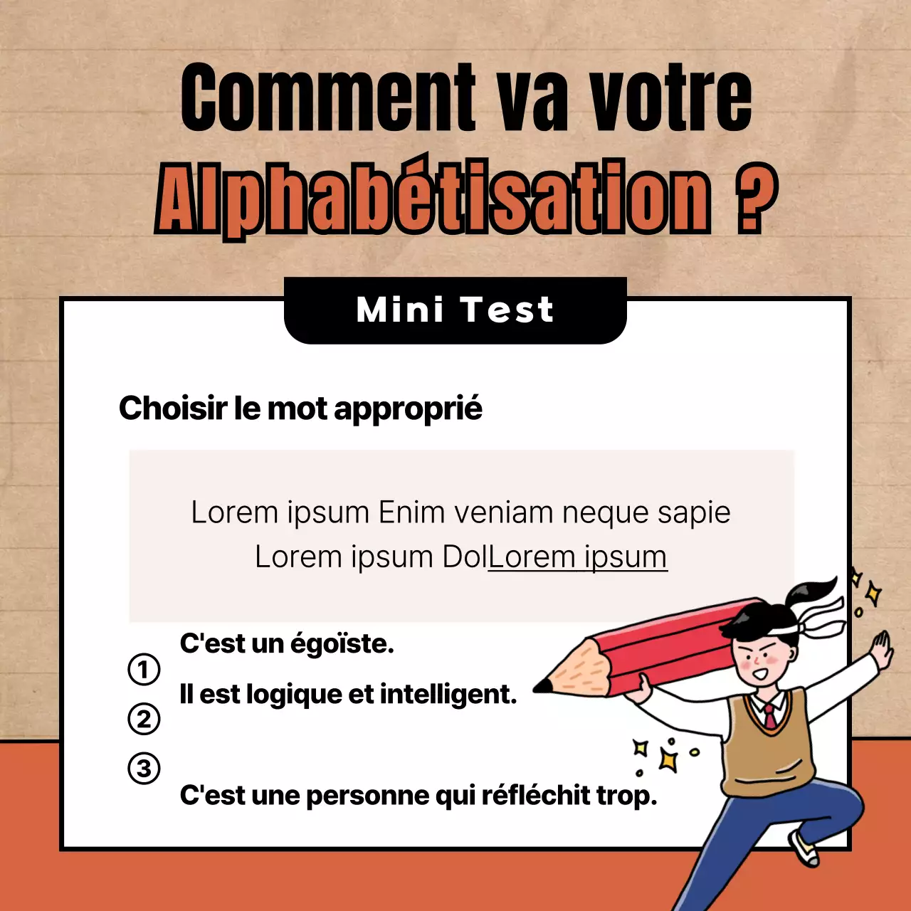 Académie d'alphabétisation avec de jolies illustrations en rouge et noir