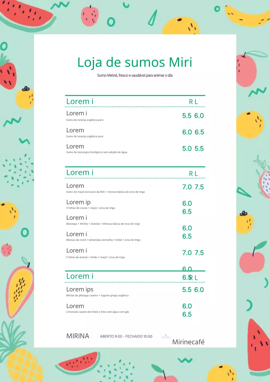 Moldura de fruta gira Mesa de menu de bebidas