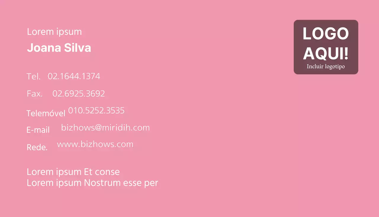 Cartão de visita simplesRosa