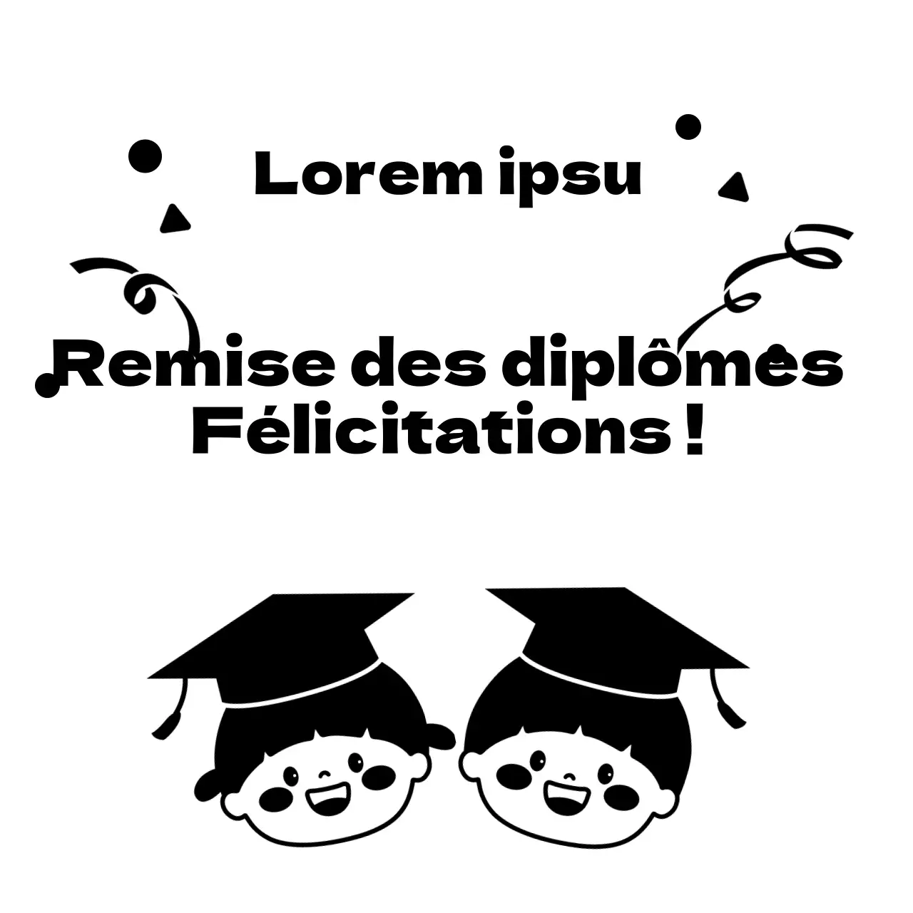 Illustration de la célébration de la remise des diplômes de l'école maternelle avec des enfants heureux en noir