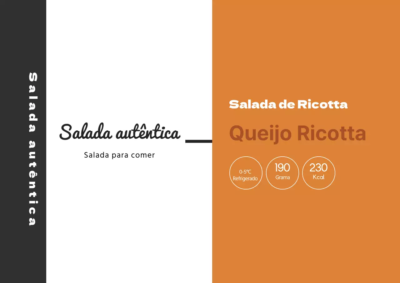Rótulo alimentar de salada com ilustração laranja e preta
