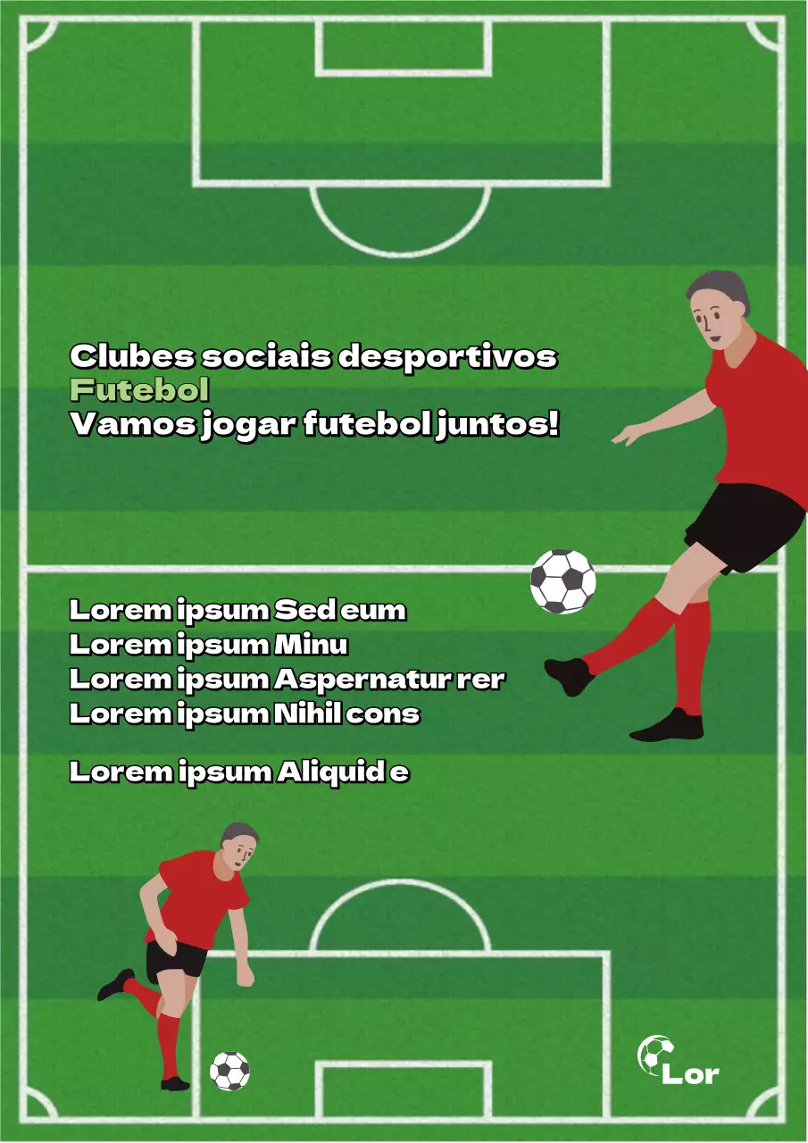 Folheto de recrutamento para um clube social de futebol com um conceito de ilustração de um campo de futebol verde