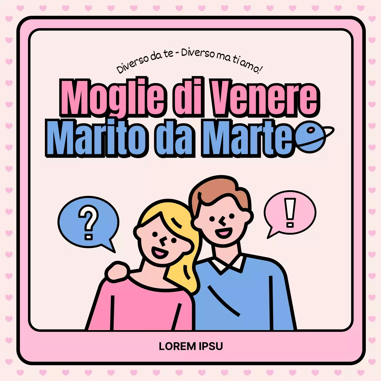 Promuovere una clinica di consulenza di coppia con graziose illustrazioni rosa e azzurre