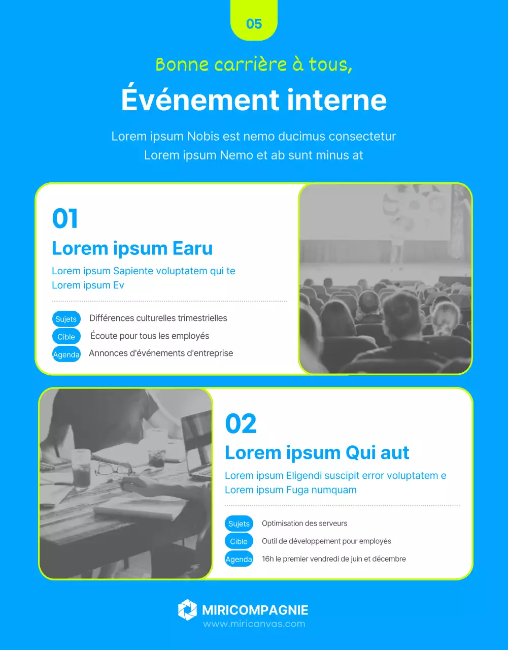 Guide de formation interne avec des accents bleus fluorescents