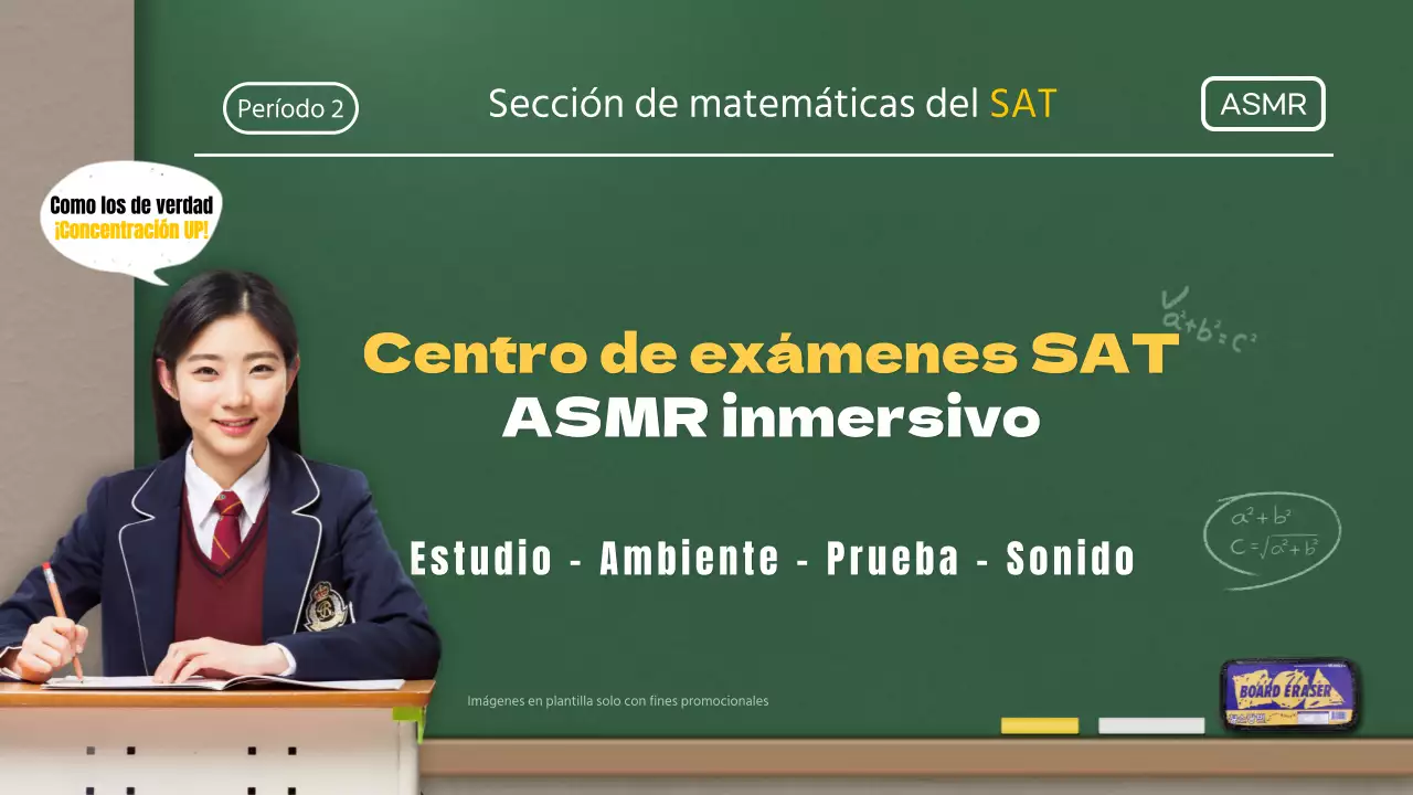 ASMR YouTube thumbnail of the SAT exam centre in green.