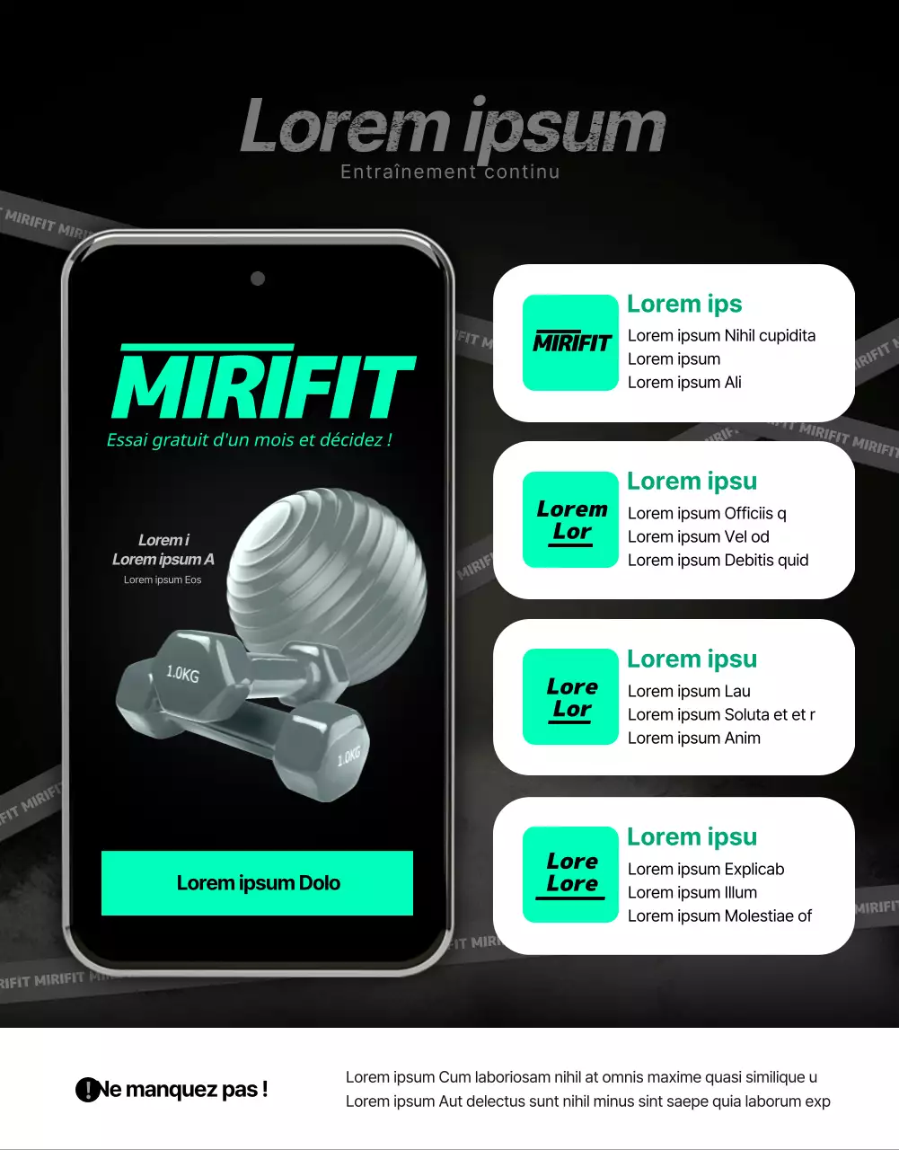 Service d'application de formation à domicile sportif, noir et menthe