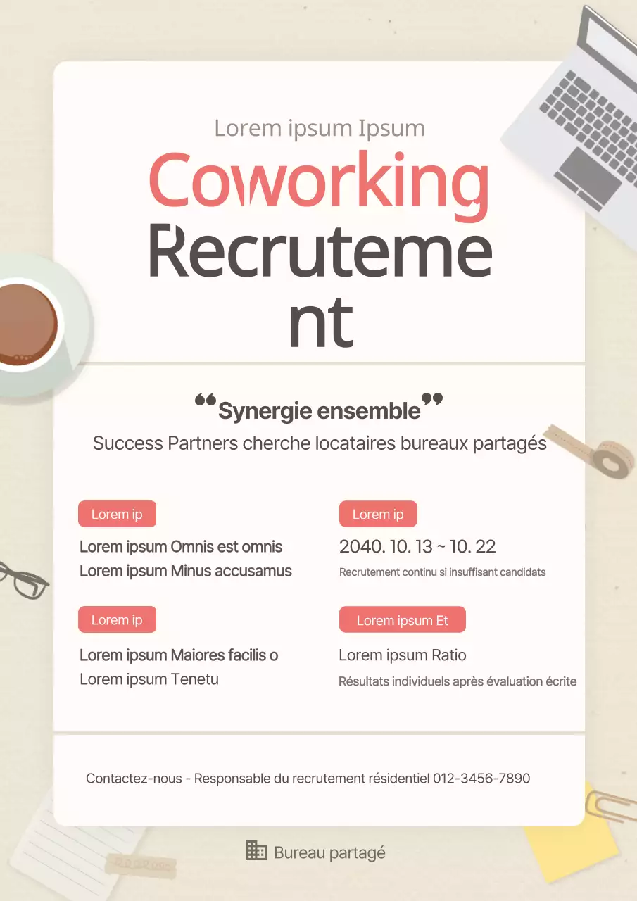 beige illustration espacebusiness proposition espace de coworking recrutement web poster